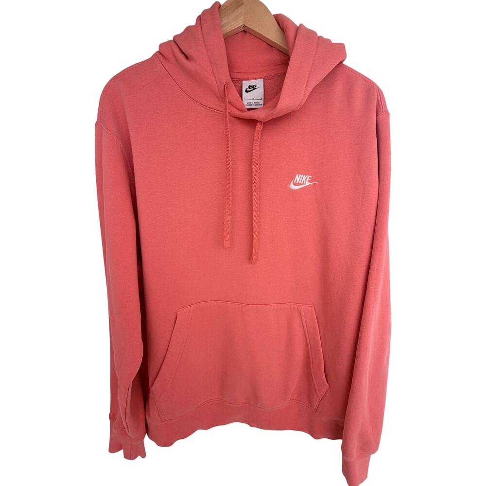 Nike Hoodie Womens Large Coral Pink Pullover Sweatshirt Embroidered Swoosh